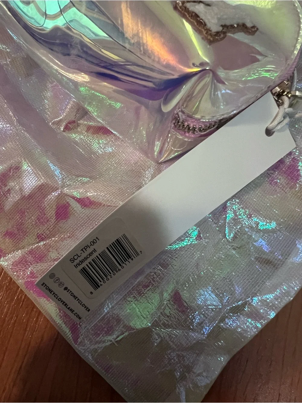 Stoney Clover Lane Iridescent Holographic Cosmetic Bag with 'M' Patch